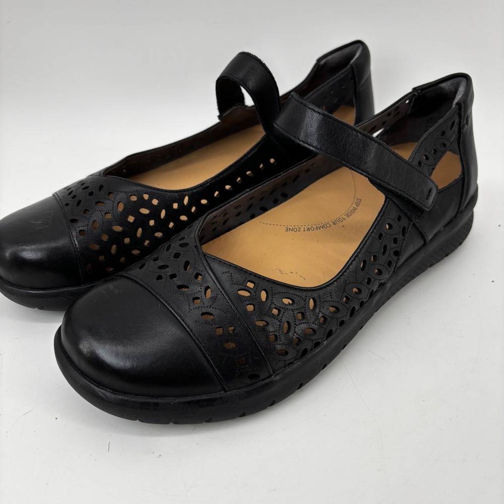Ziera Super Support Black Leather Laser Cut Mary Jane Flats 41 XF